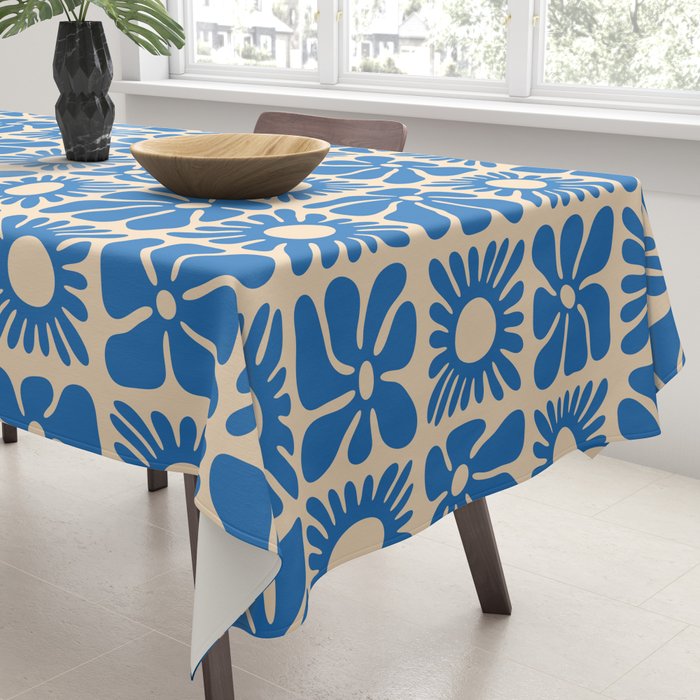 Abstract blue retro flower art pattern Tablecloth Gallery Image 3