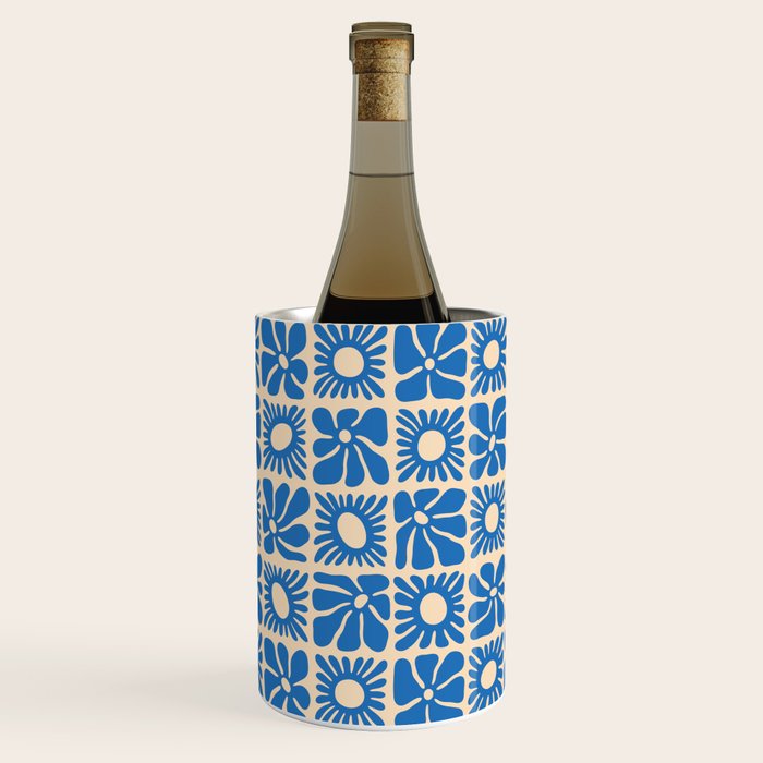 Abstract blue retro flower art pattern Wine Chiller Gallery Image 3