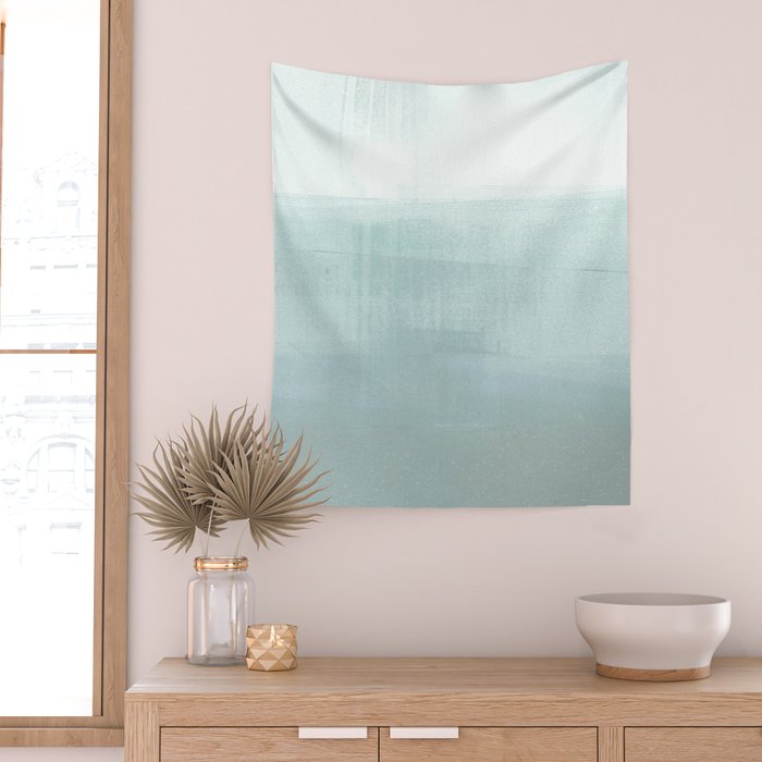 Aqua Blue Horizon Minimalist Abstract Seascape Wall Tapestry Gallery Image 2