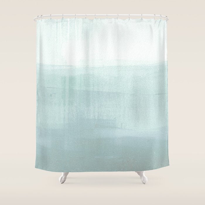 Aqua Blue Horizon Minimalist Abstract Seascape Shower Curtain Gallery Image 1