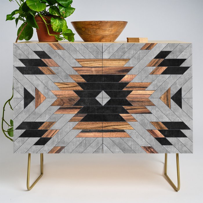 Urban Tribal Pattern No.6 - Aztec - Concrete and Wood Credenza Gallery Image 1