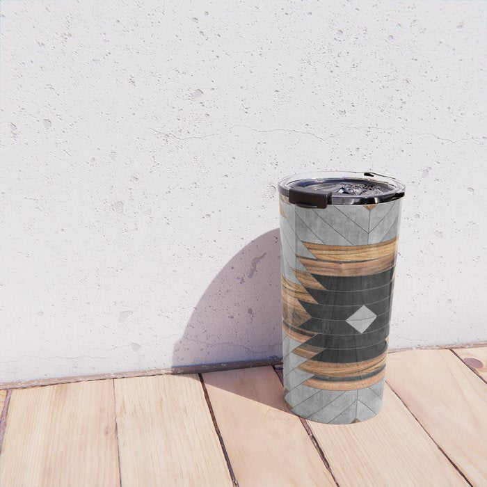 Urban Tribal Pattern No.6 - Aztec - Concrete and Wood Travel Mug Gallery Image 4