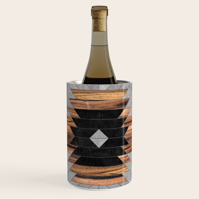 Urban Tribal Pattern No.6 - Aztec - Concrete and Wood Wine Chiller Gallery Image 1