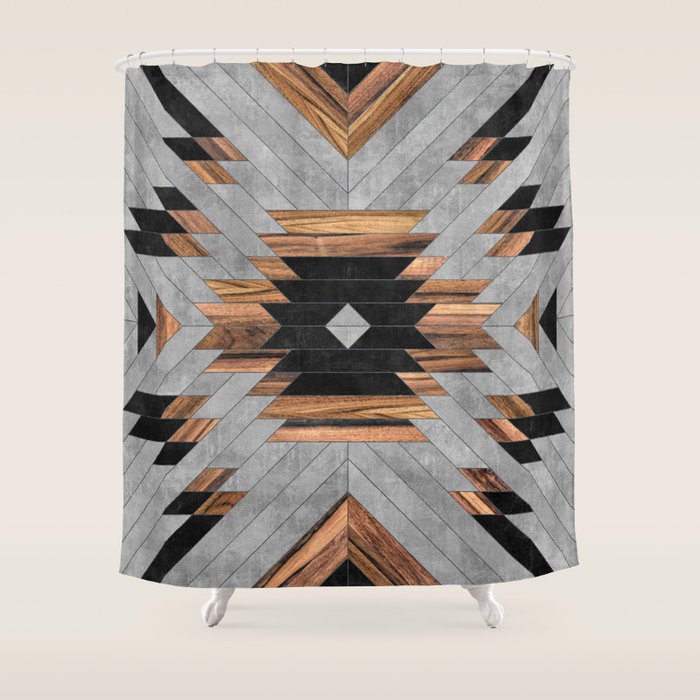 Urban Tribal Pattern No.6 - Aztec - Concrete and Wood Shower Curtain Gallery Image 1