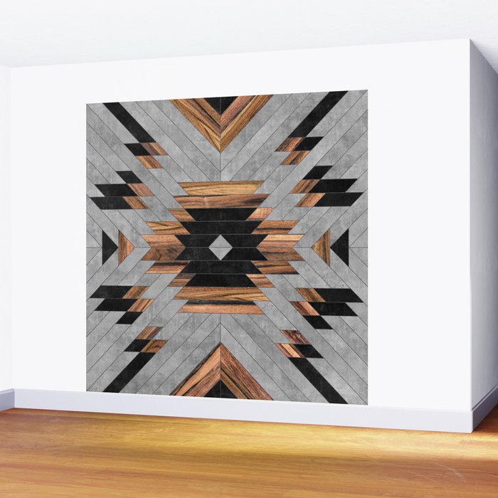 Urban Tribal Pattern No.6 - Aztec - Concrete and Wood Wall Mural Gallery Image 2