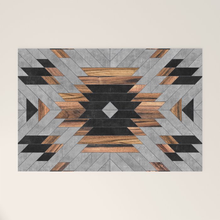 Urban Tribal Pattern No.6 - Aztec - Concrete and Wood Welcome Mat Gallery Image 1