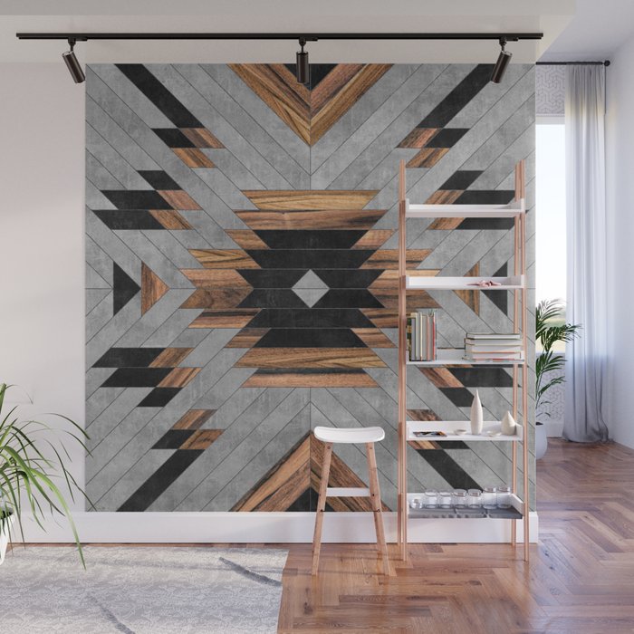 Urban Tribal Pattern No.6 - Aztec - Concrete and Wood Wall Mural Gallery Image 1