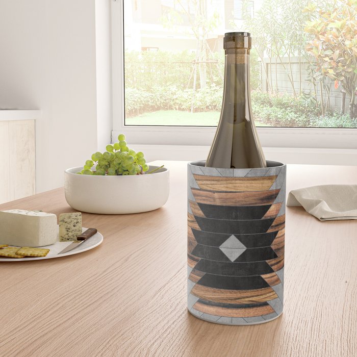 Urban Tribal Pattern No.6 - Aztec - Concrete and Wood Wine Chiller Gallery Image 4