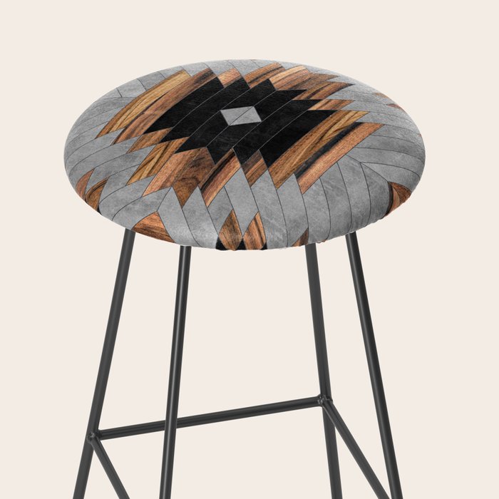 Urban Tribal Pattern No.6 - Aztec - Concrete and Wood Stool Gallery Image 2