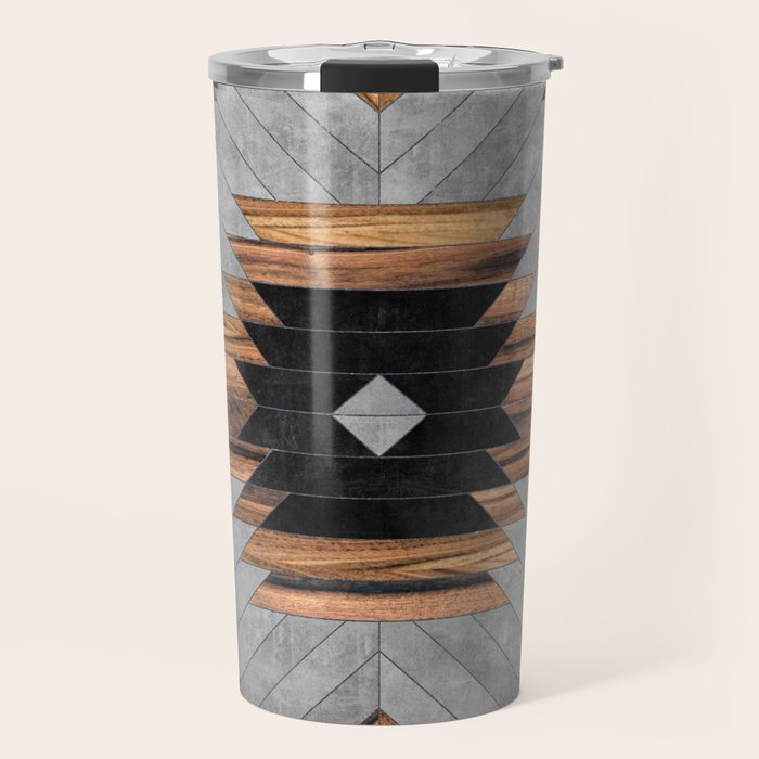 Urban Tribal Pattern No.6 - Aztec - Concrete and Wood Travel Mug Gallery Image 1