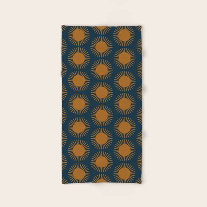 Boho Summer Sun Pattern VII Navy Blue Burnt Orange Bath Towel Gallery Image 2