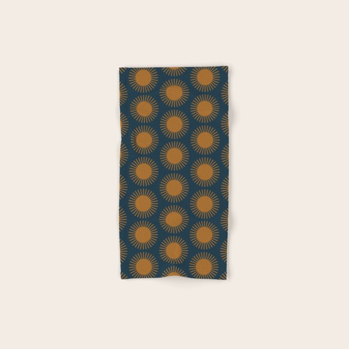 Boho Summer Sun Pattern VII Navy Blue Burnt Orange Bath Towel Gallery Image 1
