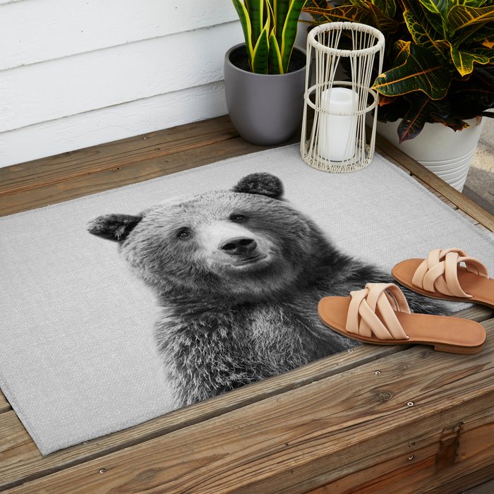 Grizzly Bear - Black & White Outdoor Rug Gallery Image 2