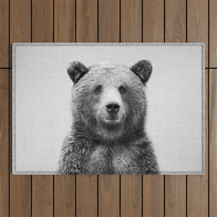 Grizzly Bear - Black & White Outdoor Rug Gallery Image 1