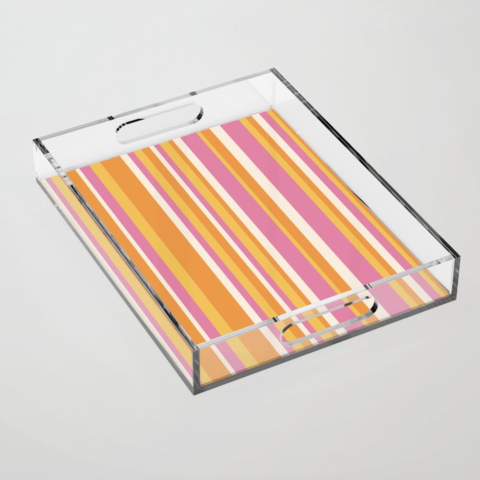 Classic Stripes XXV - Pink Orange Yellow Acrylic Tray Gallery Image 1