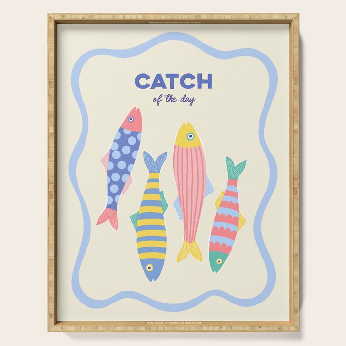  Catch of the Day - Playful Retro Sardine in fun stripes and dots Serving Tray Gallery Image 1