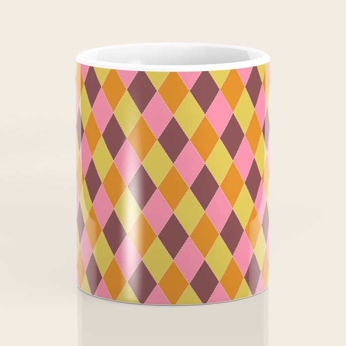 Retro Diamond Stitch Plaid - Burgundy Rust Coffee Mug Gallery Image 4