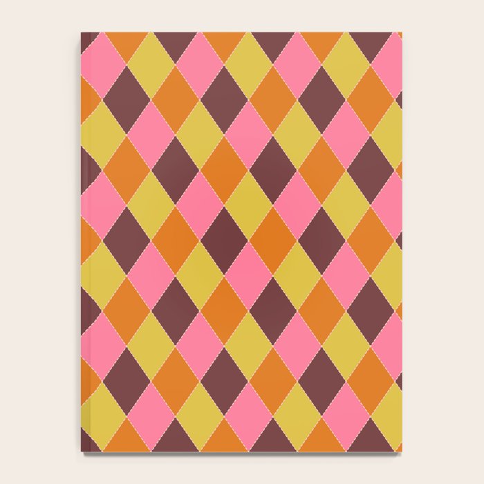 Retro Diamond Stitch Plaid - Burgundy Rust Notebook Gallery Image 4