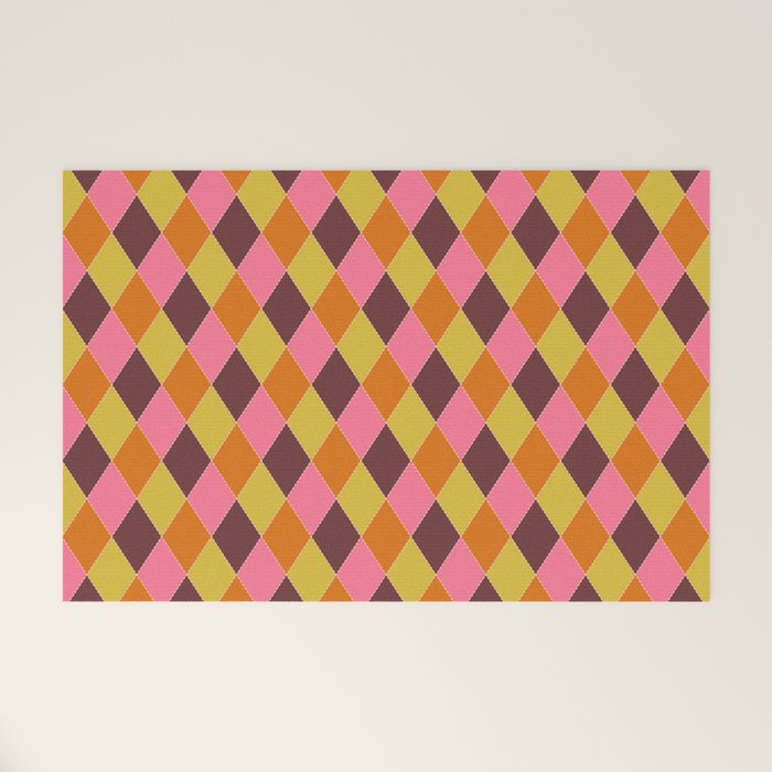 Retro Diamond Stitch Plaid - Burgundy Rust Welcome Mat Gallery Image 1