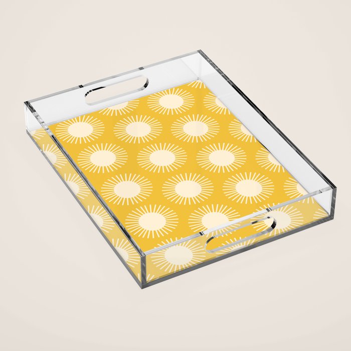 Boho Summer Sun Pattern IV Bright Yellow Acrylic Tray Gallery Image 1