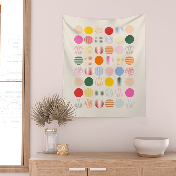 Retro Geometric Circles: Peach Bauhaus Edition Wall Tapestry Gallery Image 2