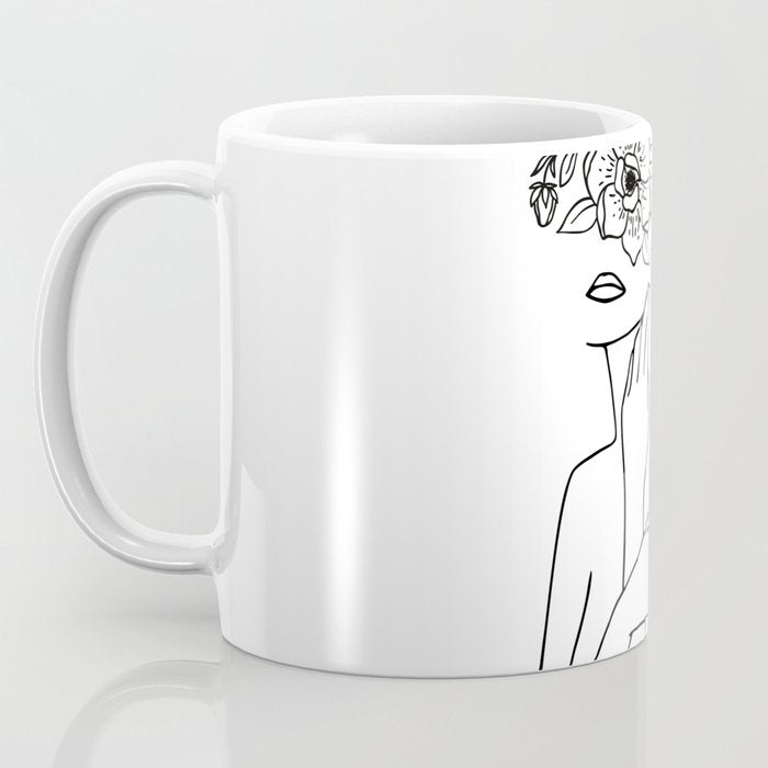 Woman With Flowers Minimal Line Art Coffee Mug Gallery Image 3