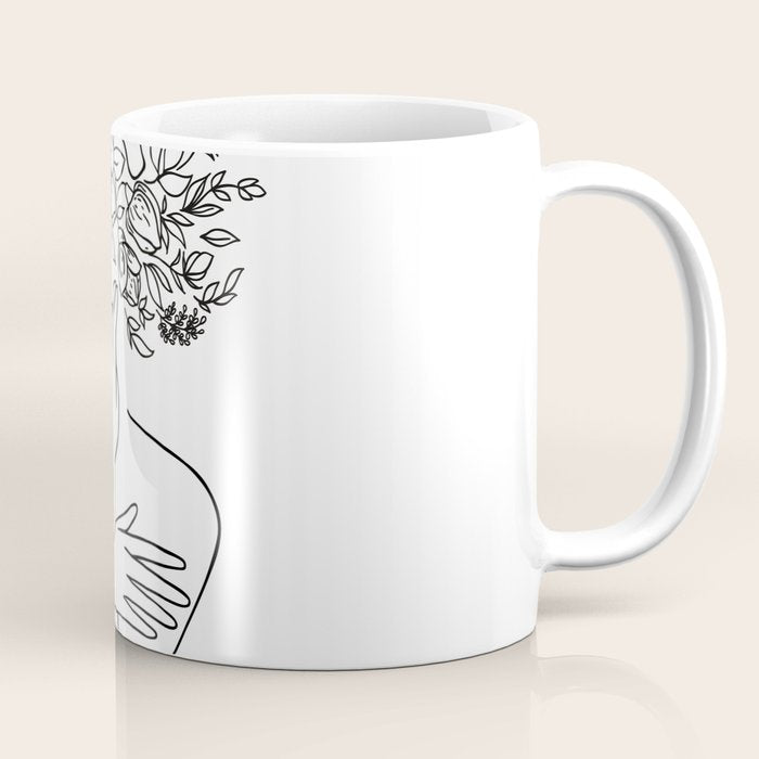 Woman With Flowers Minimal Line Art Coffee Mug Gallery Image 1