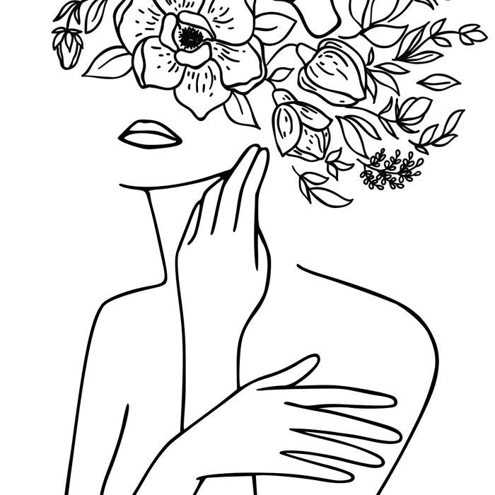 Woman With Flowers Minimal Line Art Coffee Mug Gallery Image 2