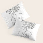 Woman With Flowers Minimal Line Art Pillow Sham Gallery Image 3