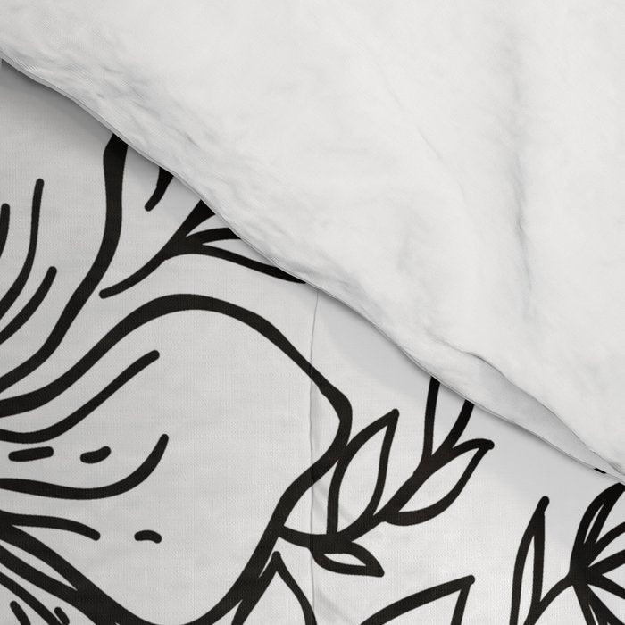 Woman With Flowers Minimal Line Art Comforter Gallery Image 4