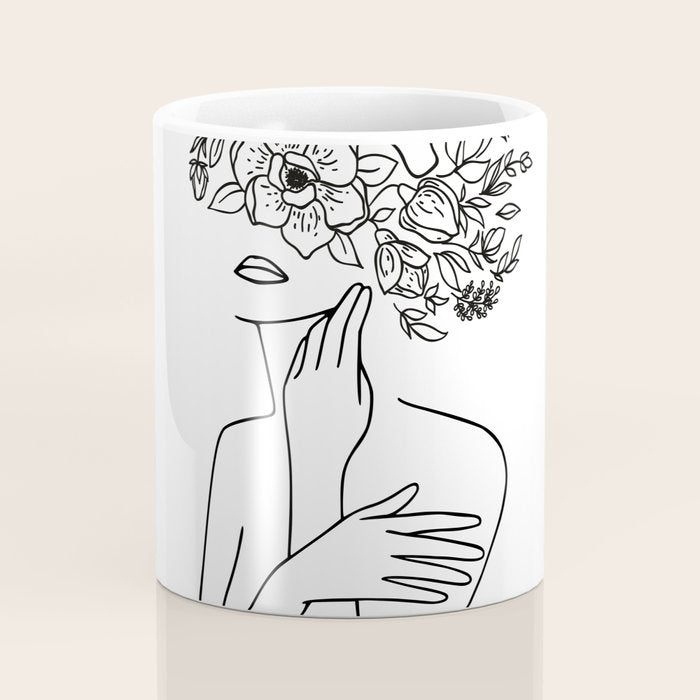 Woman With Flowers Minimal Line Art Coffee Mug Gallery Image 4