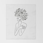 Woman With Flowers Minimal Line Art Throw Blanket Gallery Image 2