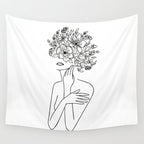 Woman With Flowers Minimal Line Art Wall Tapestry Gallery Image 4