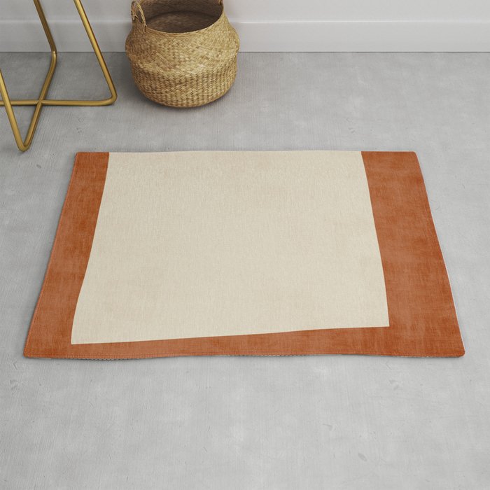 Terracotta Cream Minimalist Abstract Original Burnt Orange Art Rug Gallery Image 1