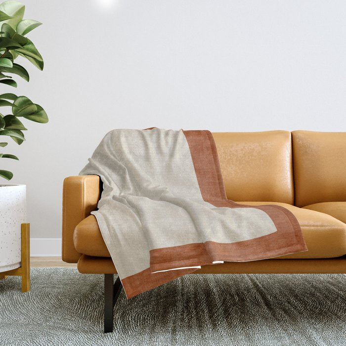 Terracotta Cream Minimalist Abstract Original Burnt Orange Art Throw Blanket Gallery Image 1