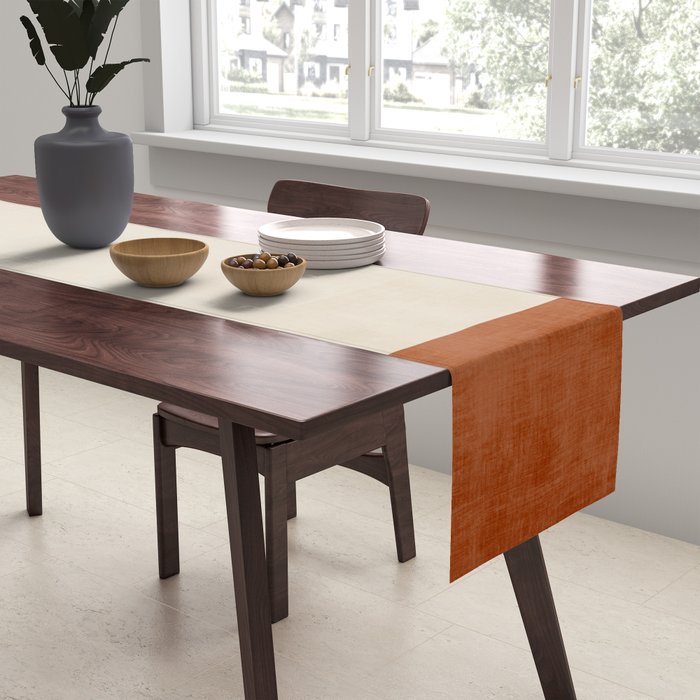 Terracotta Cream Minimalist Abstract Original Burnt Orange Art Table Runner Gallery Image 2