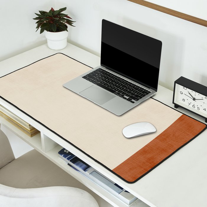 Terracotta Cream Minimalist Abstract Original Burnt Orange Art Desk Mat Gallery Image 2