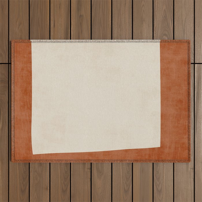 Terracotta Cream Minimalist Abstract Original Burnt Orange Art Outdoor Rug Gallery Image 1