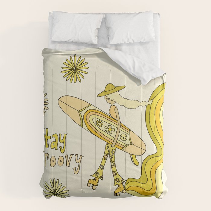 stay groovy rollerskate // retro surf art by surfy birdy Comforter Gallery Image 6