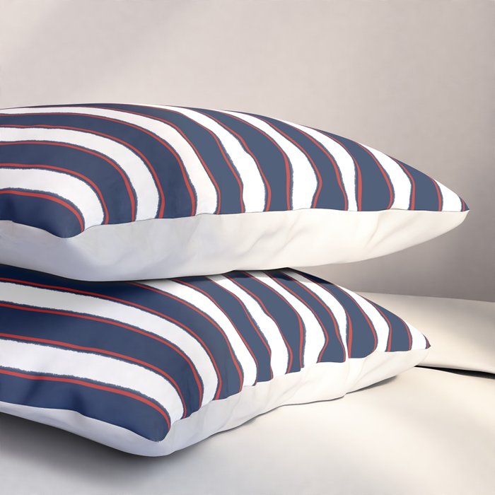 Nautical Navy Blue Red White Rough Stripes Pattern Pillow Sham Gallery Image 3