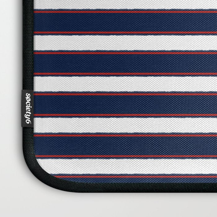 Nautical Navy Blue Red White Rough Stripes Pattern Laptop Sleeve Gallery Image 3