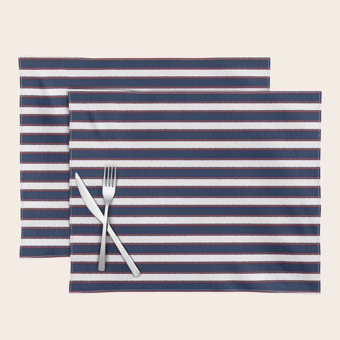 Nautical Navy Blue Red White Rough Stripes Pattern Placemat Gallery Image 1