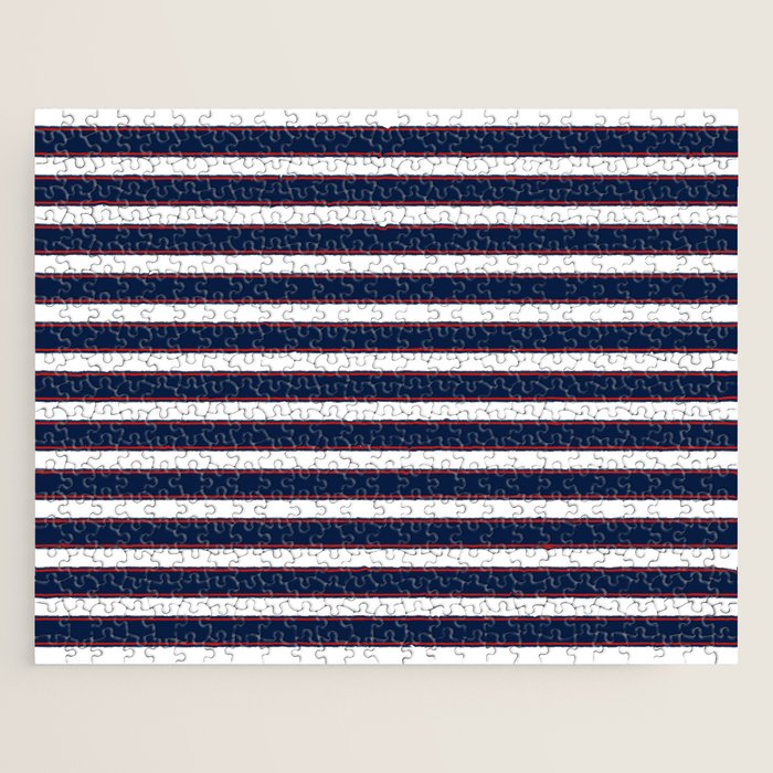 Nautical Navy Blue Red White Rough Stripes Pattern Jigsaw Puzzle Gallery Image 1