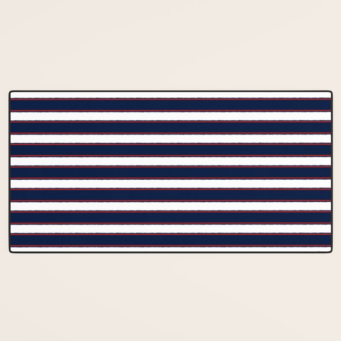 Nautical Navy Blue Red White Rough Stripes Pattern Desk Mat Gallery Image 3