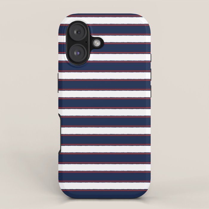 Nautical Navy Blue Red White Rough Stripes Pattern iPhone Case Gallery Image 1