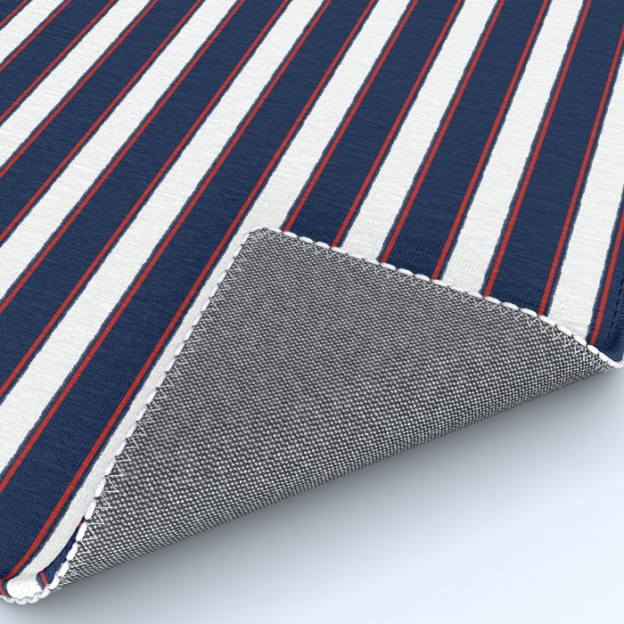Nautical Navy Blue Red White Rough Stripes Pattern Rug Gallery Image 4