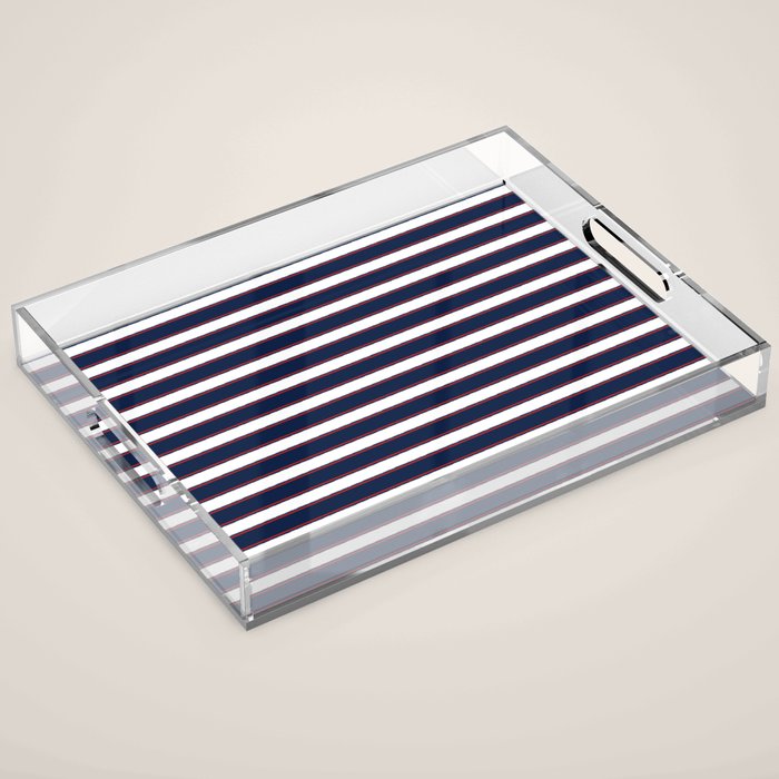 Nautical Navy Blue Red White Rough Stripes Pattern Acrylic Tray Gallery Image 1