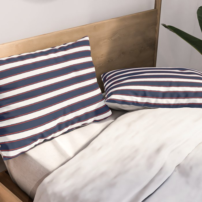 Nautical Navy Blue Red White Rough Stripes Pattern Pillow Sham Gallery Image 2