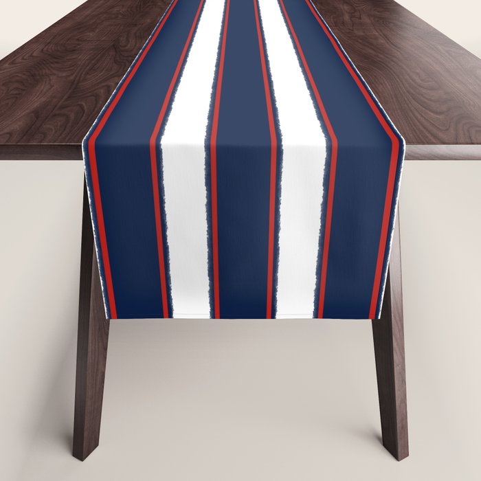 Nautical Navy Blue Red White Rough Stripes Pattern Table Runner Gallery Image 1