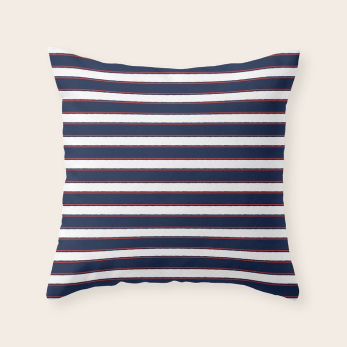 Nautical Navy Blue Red White Rough Stripes Pattern Throw Pillow Gallery Image 6